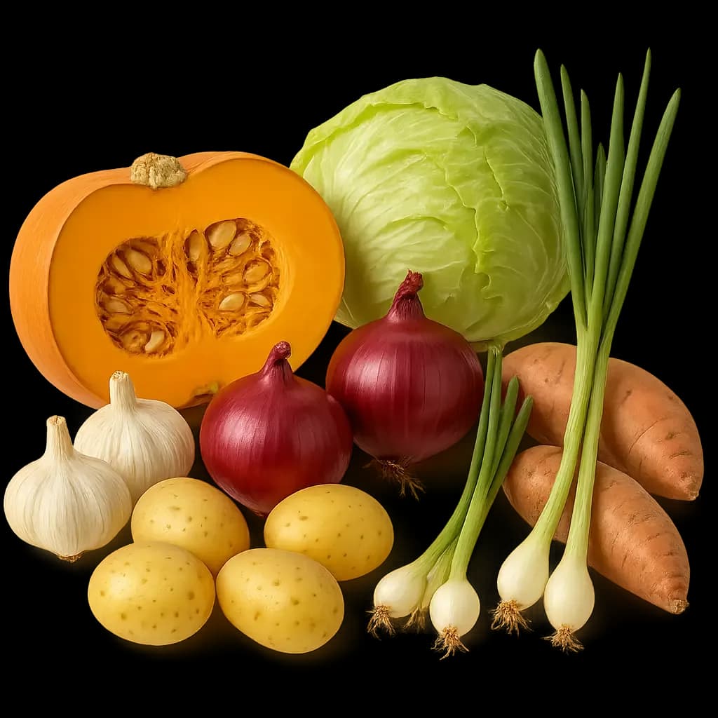 Fresh vegetables — potatoes, onions and peppers from Egypt
